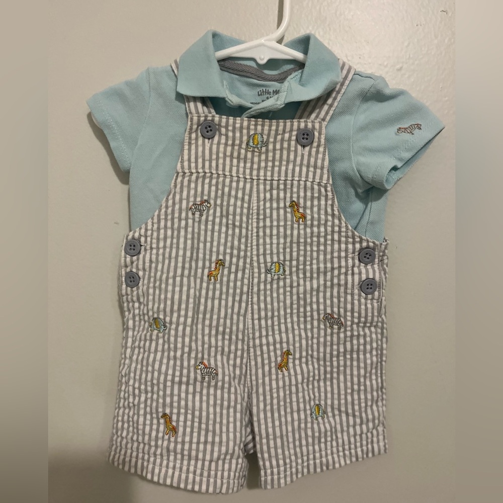 Little Me Striped Overalls - Gray